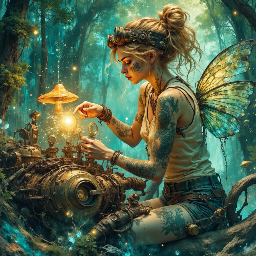 Stardust Fairy Tinkerer in Cosmic Enchanted Forest