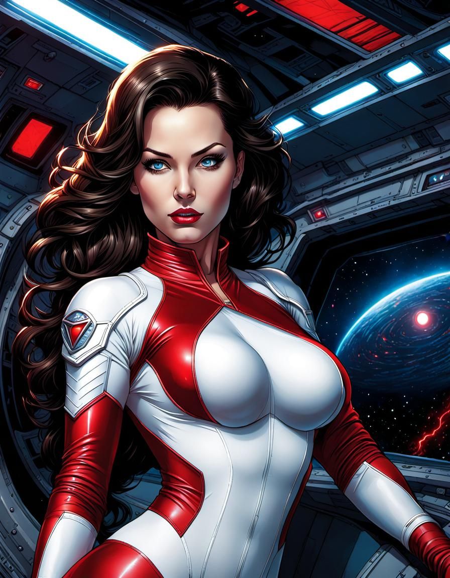 Sci-Fi Brunette in Derelict Starship, Comic Book Art