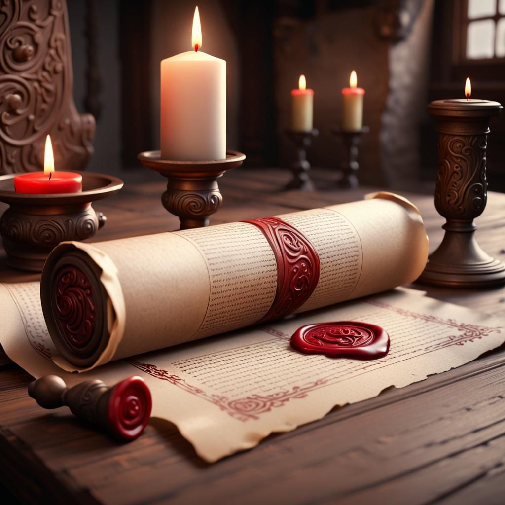 Mysterious Ancient Scroll with Wax Seal in 3D