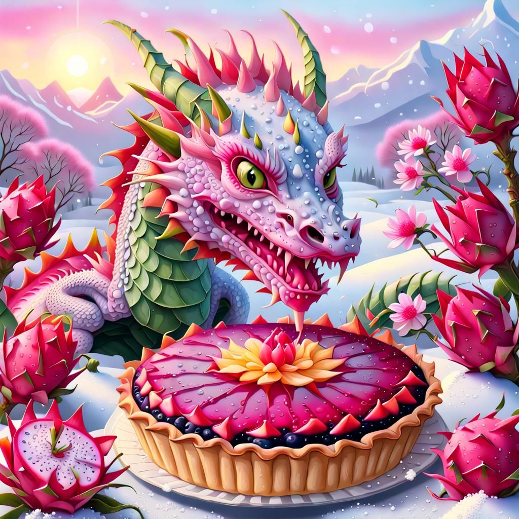 Dragon with Dragon Fruit Pie at Sunrise