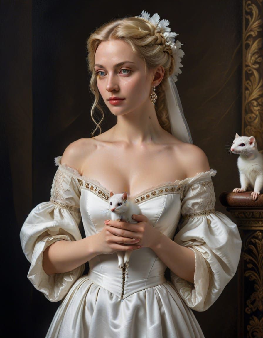 Renaissance Portrait of a Blonde Woman Holding a Stoat