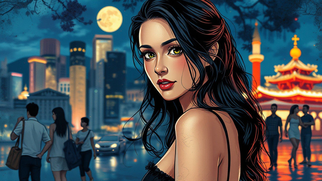 Anime Portrait of Beautiful Woman at Night