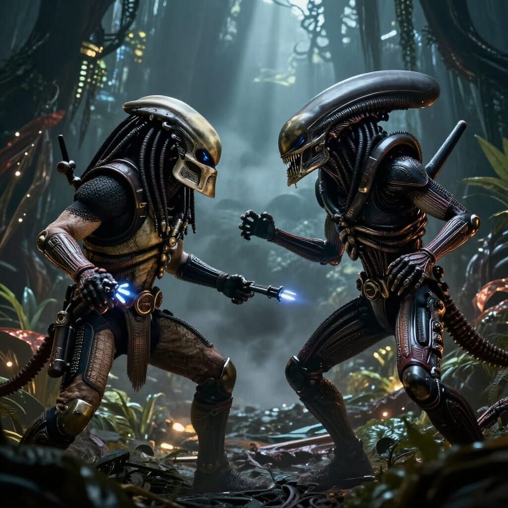 Predator Battles Xenomorph in Alien Jungle