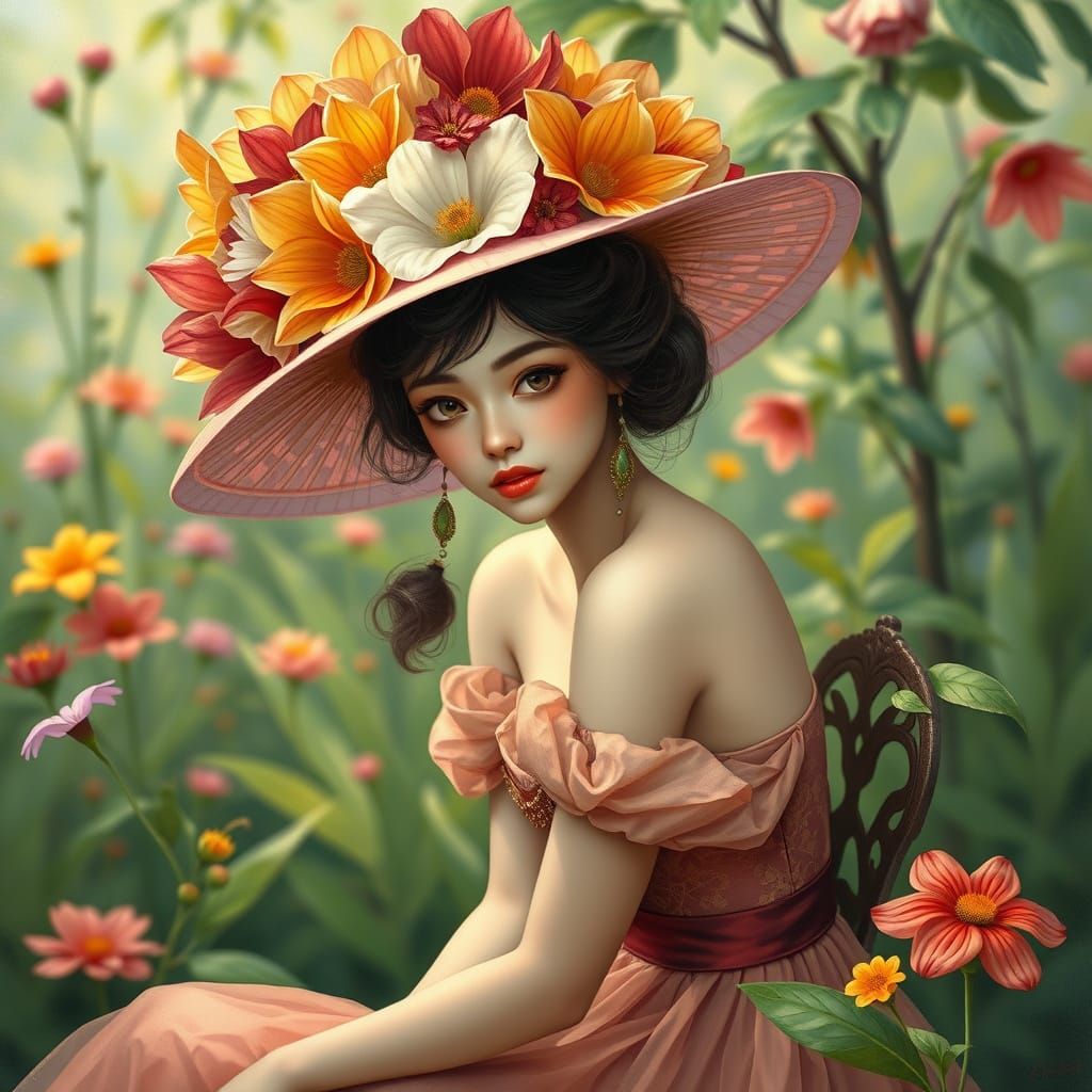 Floral Woman Portrait in Art Nouveau Style