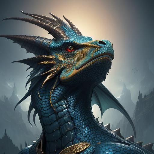 Majestic Dragon Portrait in Art Nouveau Style