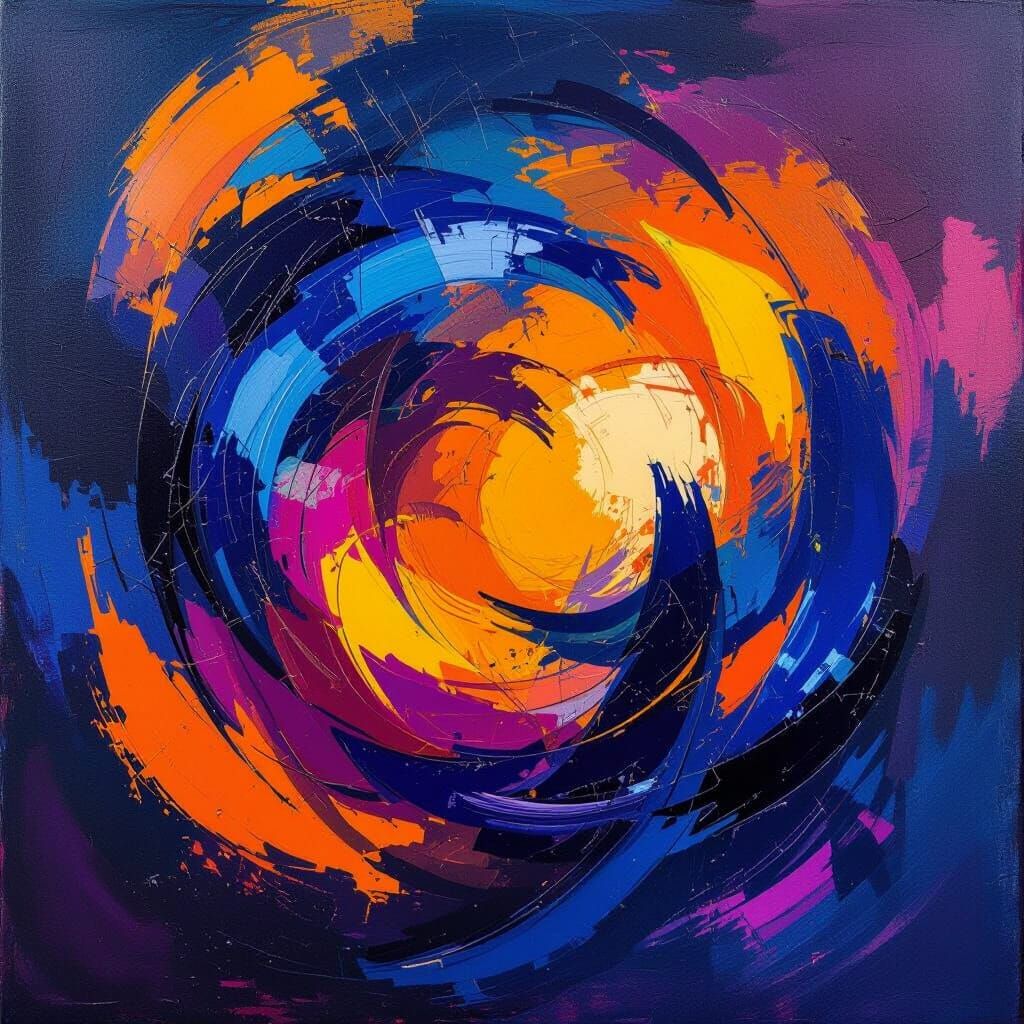 Vibrant Abstract Expressionist Painting with Bold Swirls