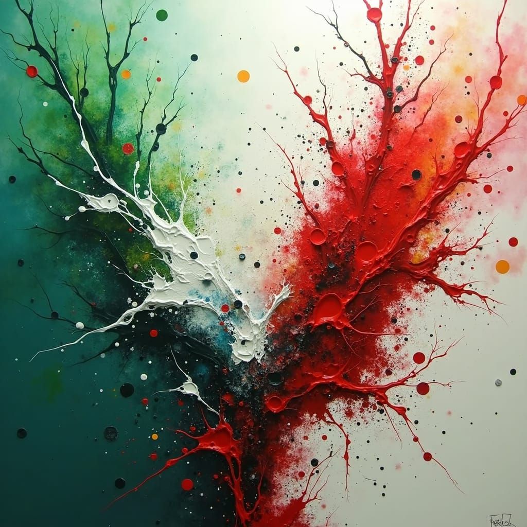 Abstract Expressionist Art with Splatters and Dots