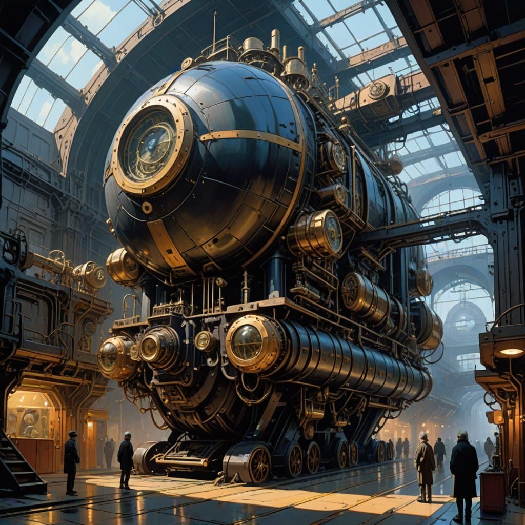 Steampunk Space Station in Ethereal Blackness