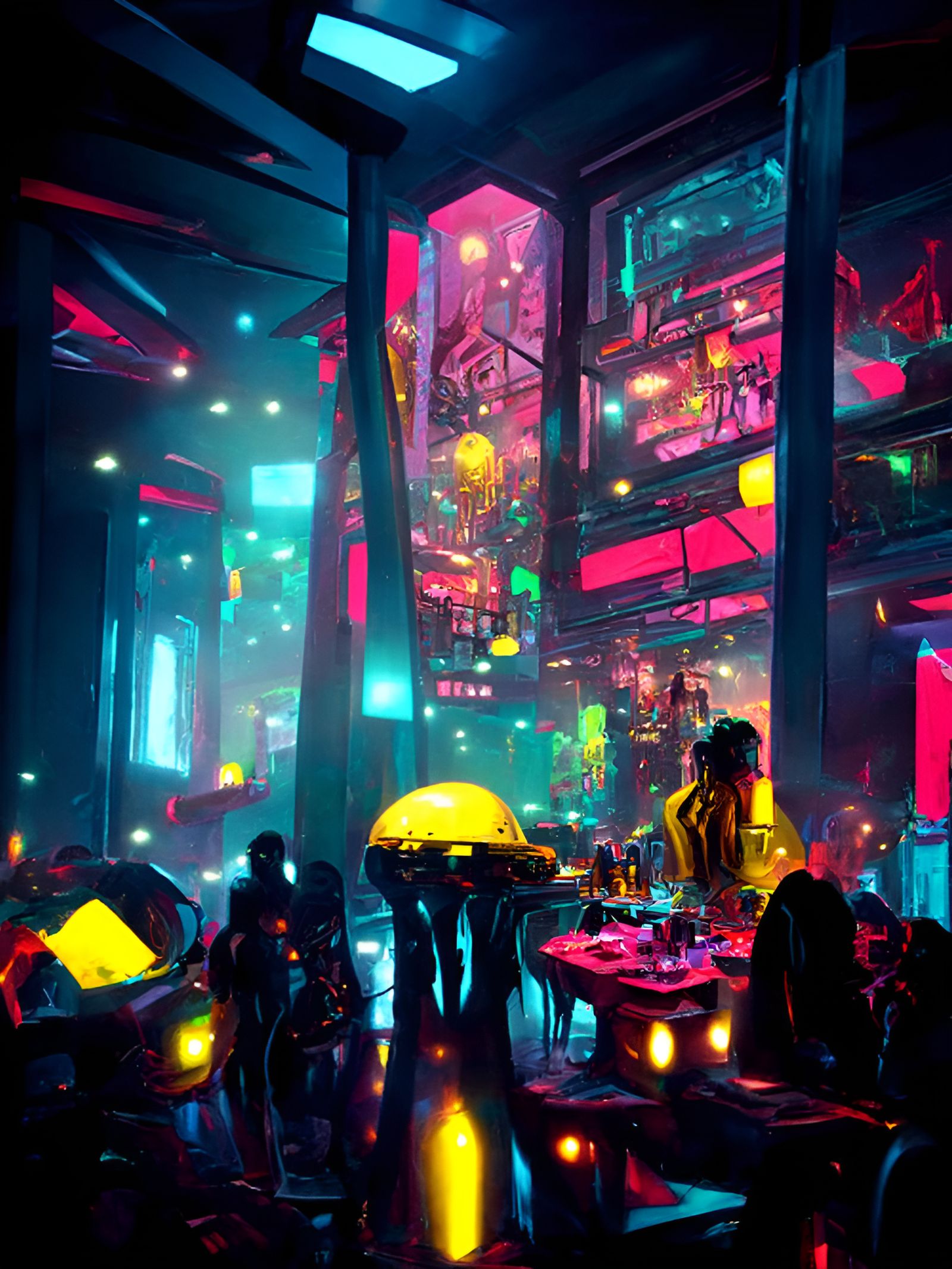 Cyberpunk Teen Party with Dancing Robots and Neon Lights