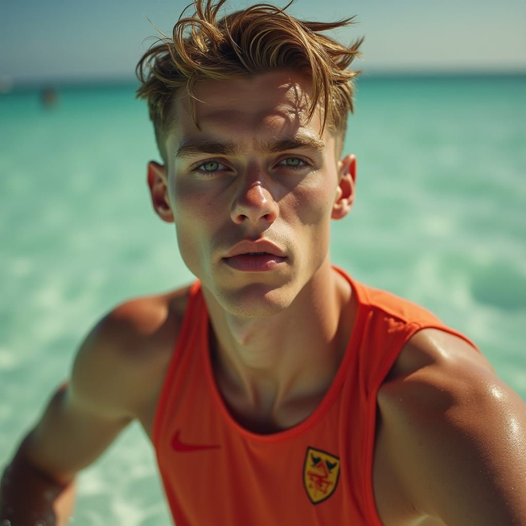 High Fashion Lifeguard Portrait in Gritty Style