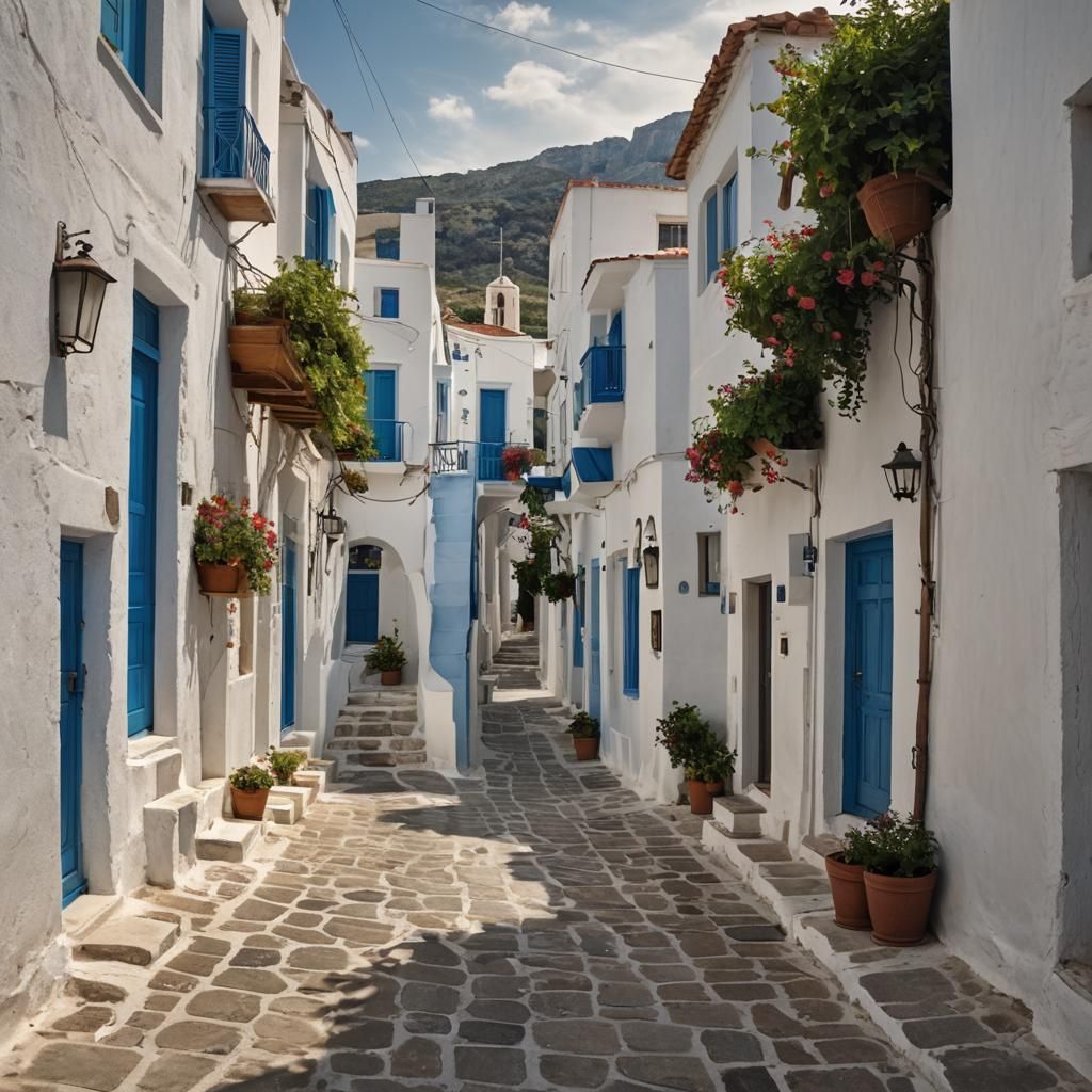 Charming Old Street in Small Greek Town