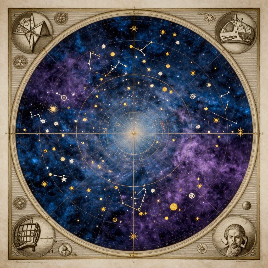 Vintage Celestial Planisphere Star Chart Illustration