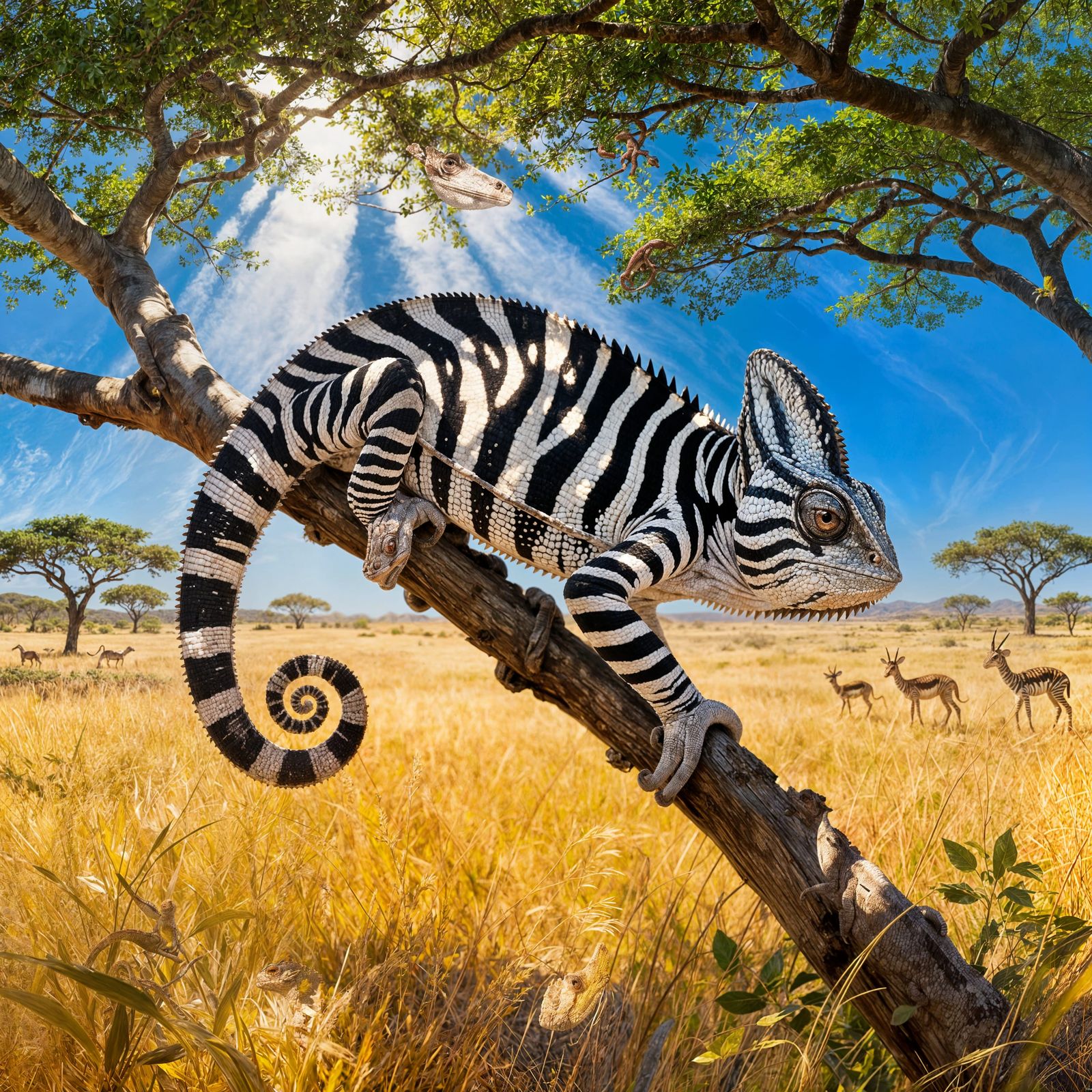 Chameleon Disguised as Zebra on Savanna