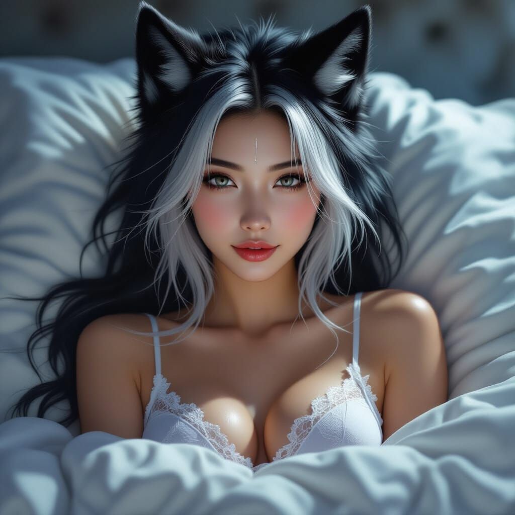 Athletic Woman With Wolf Features in Detailed Digital Portra...