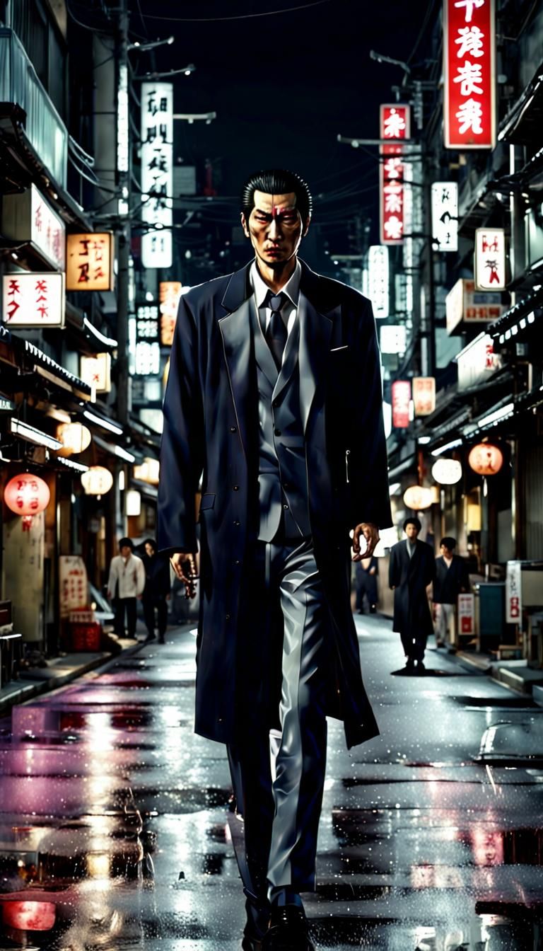 Yakuza in Night Street Scene