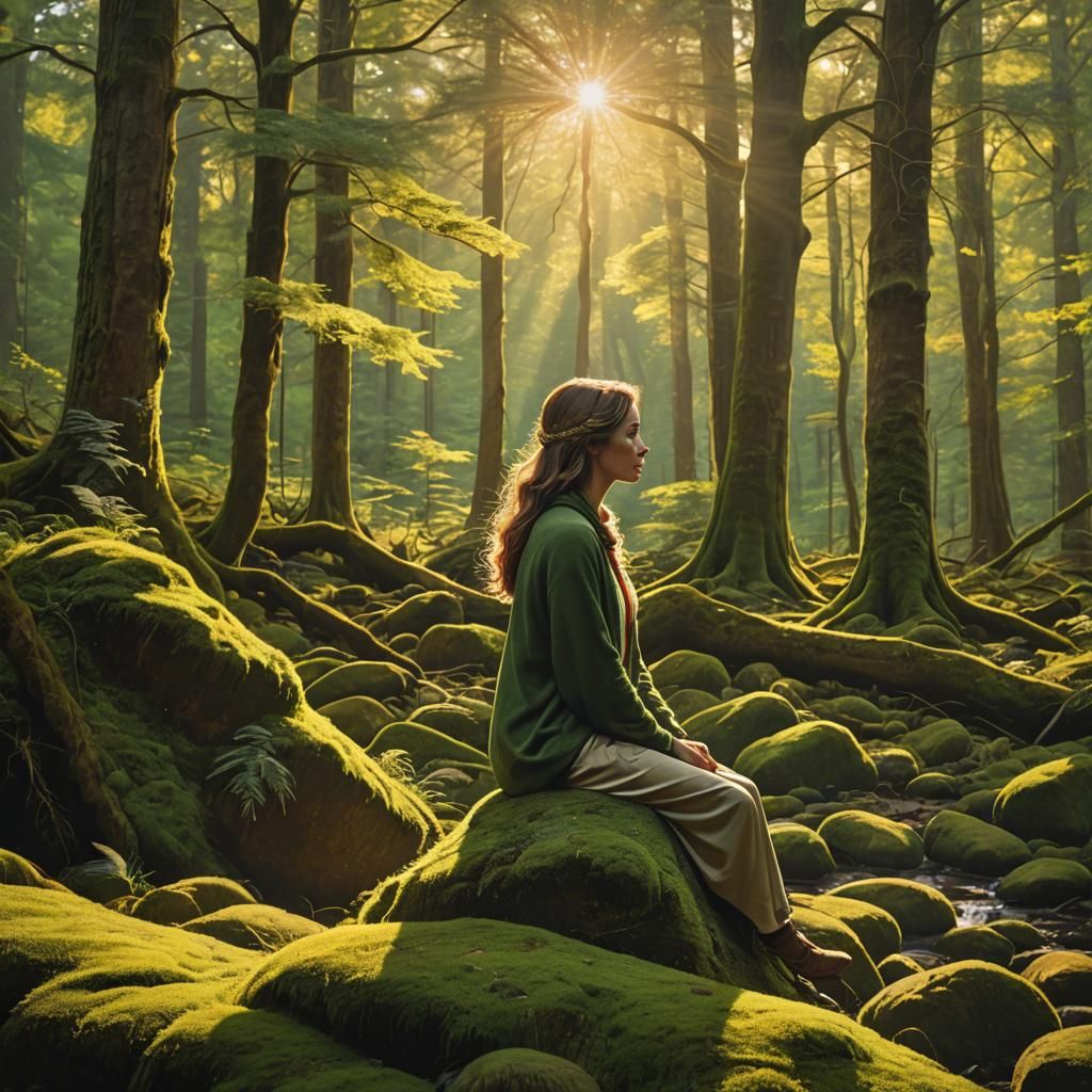 Person Finds Courage in Forest Sunlight