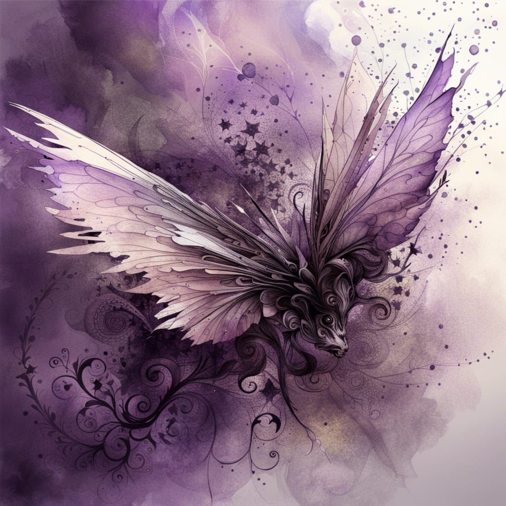 Celestial Winged Creature in Fractal Ink Style