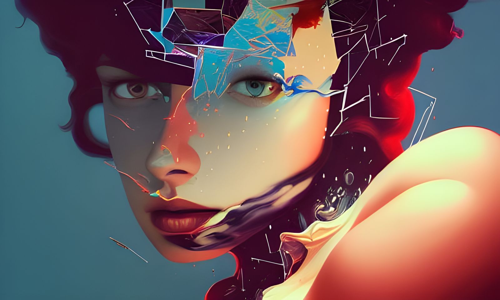 Woman with Ruby Eyes in Surreal Digital Art