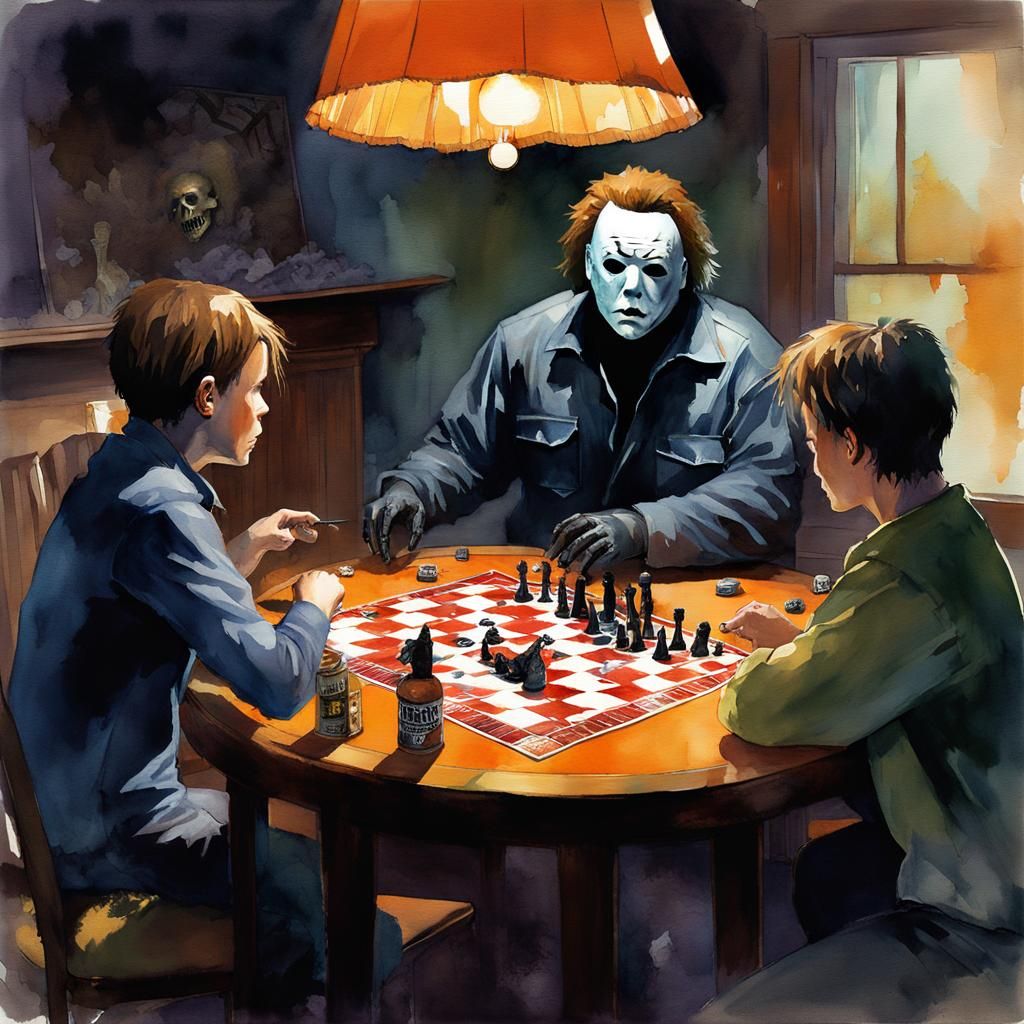 Michael Myers' Halloween Board Game Night: Watercolor Illust...
