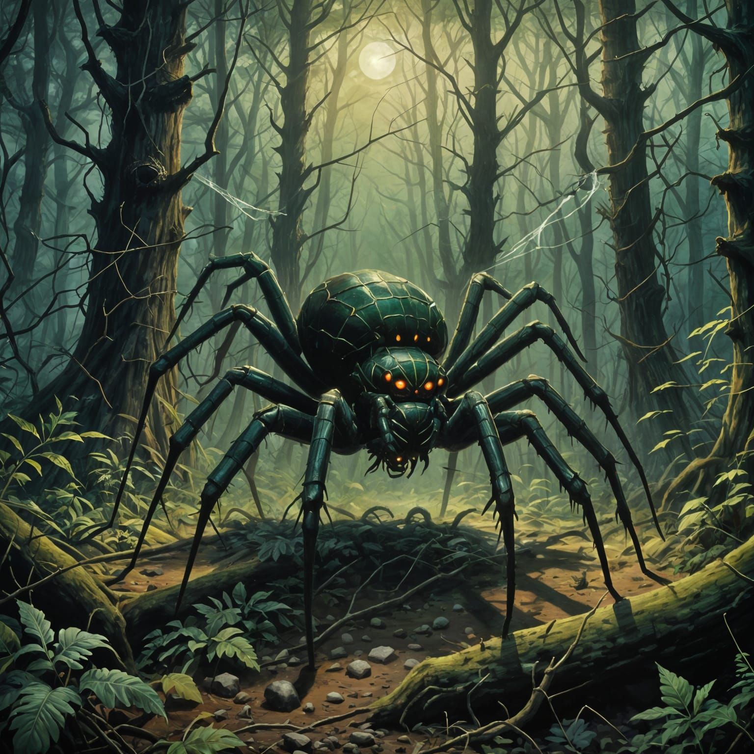 Giant Poisonous Spider Hunt in Fantasy Forest