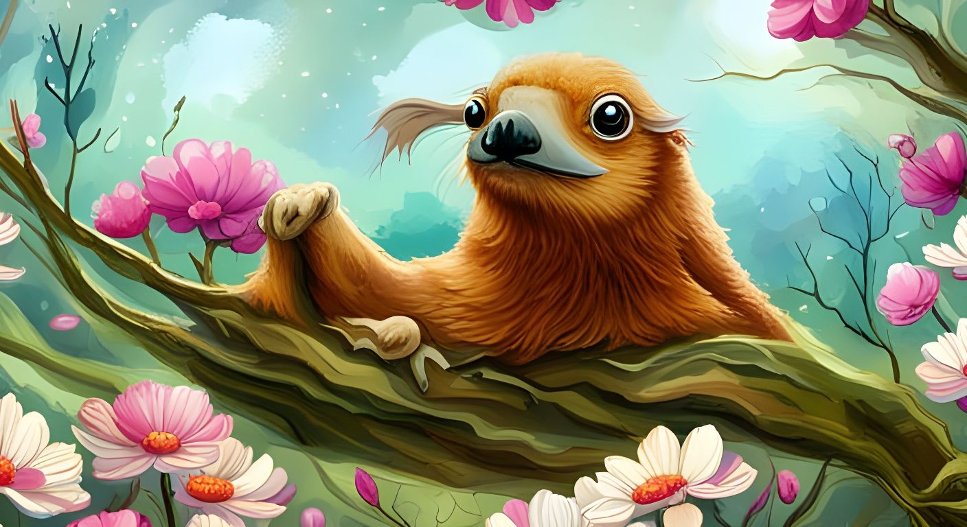 Steampunk Platypus in Hyperrealistic Flower Meadow