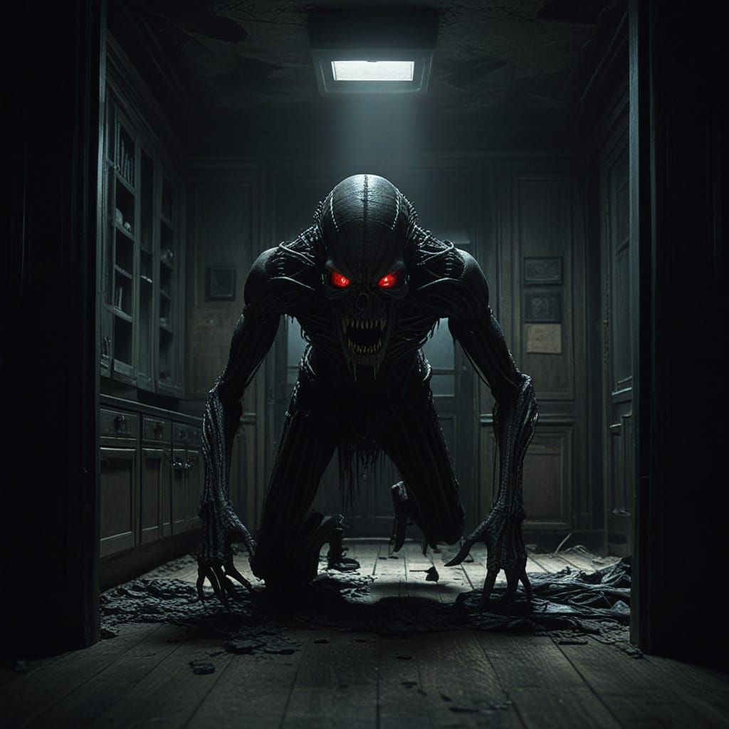 Eerie Desert Night Terror Demon in Dark Hyperrealism