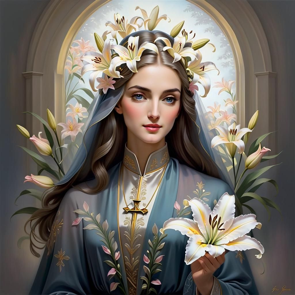 Delicate Lillies in Dreamy Palette: A Vibrant Painting