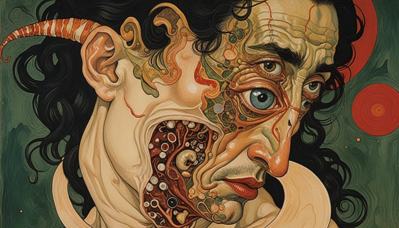 Bizarre Hybrid Monster in Egon Schiele Oil Painting Style