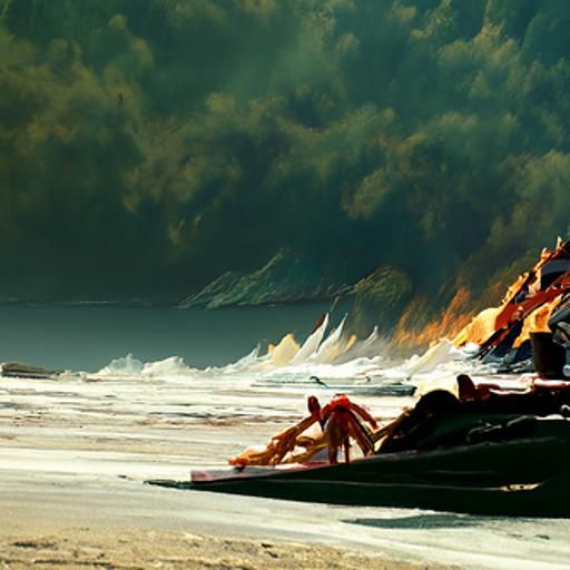Hellish Surfer on Fiery Beach in Hyperdetailed Style