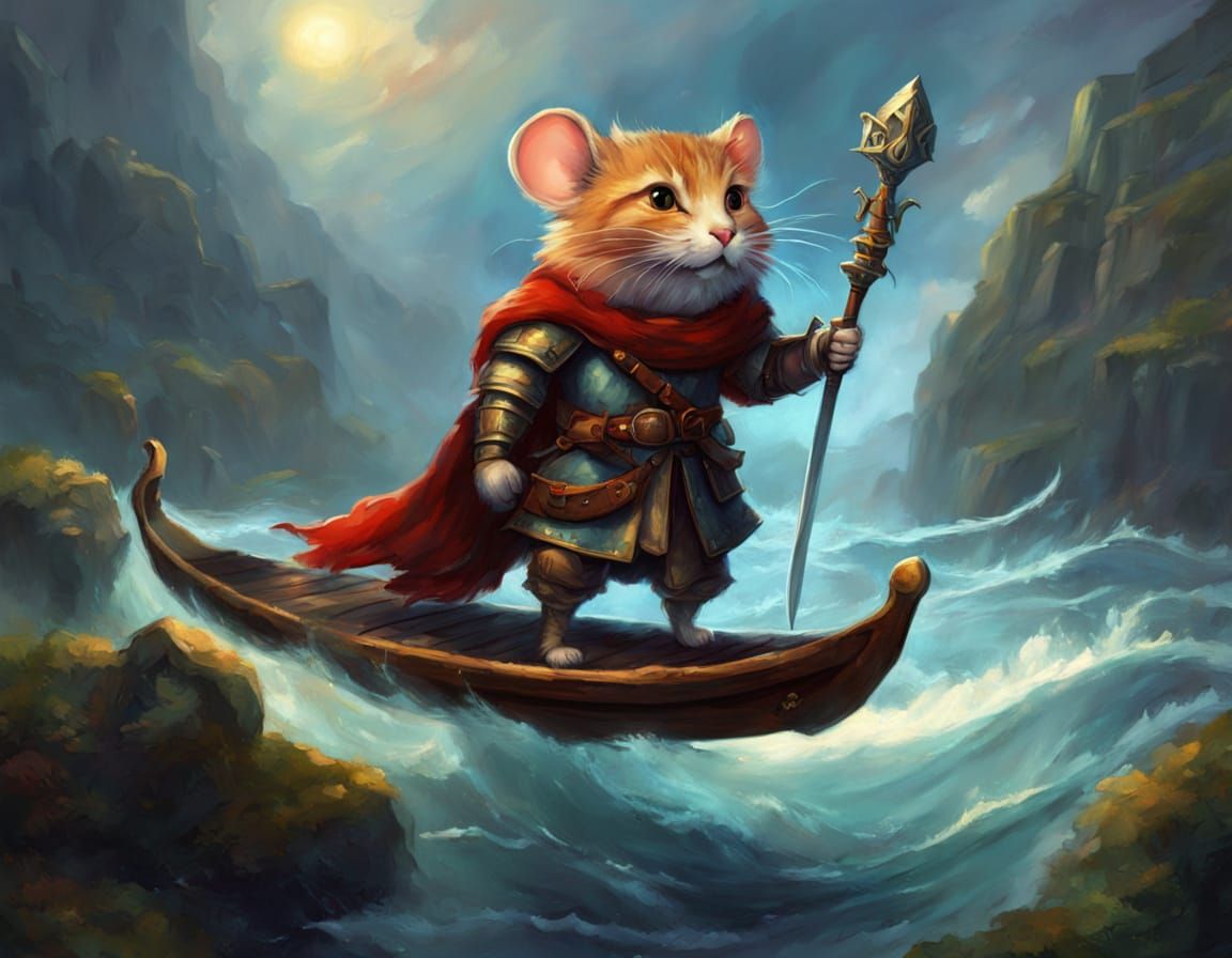 Heroic Mouse Knight and Noble Cat on Raft