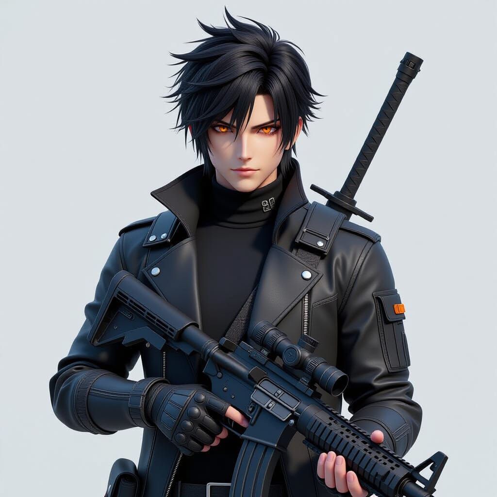 Anime Hero with Futuristic Weaponry