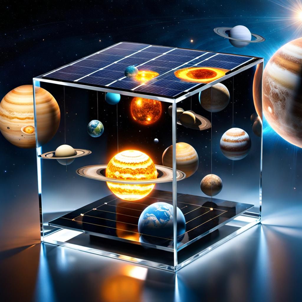 Solar System Inside Glass Cube: Cinematic Octane Render