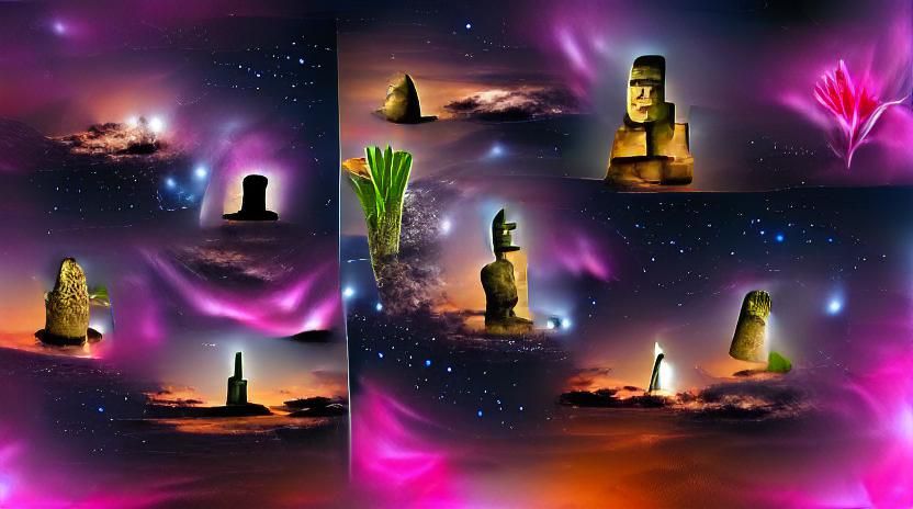 Moai, Pyramids, Lotus Flower, and Galaxy Fusion