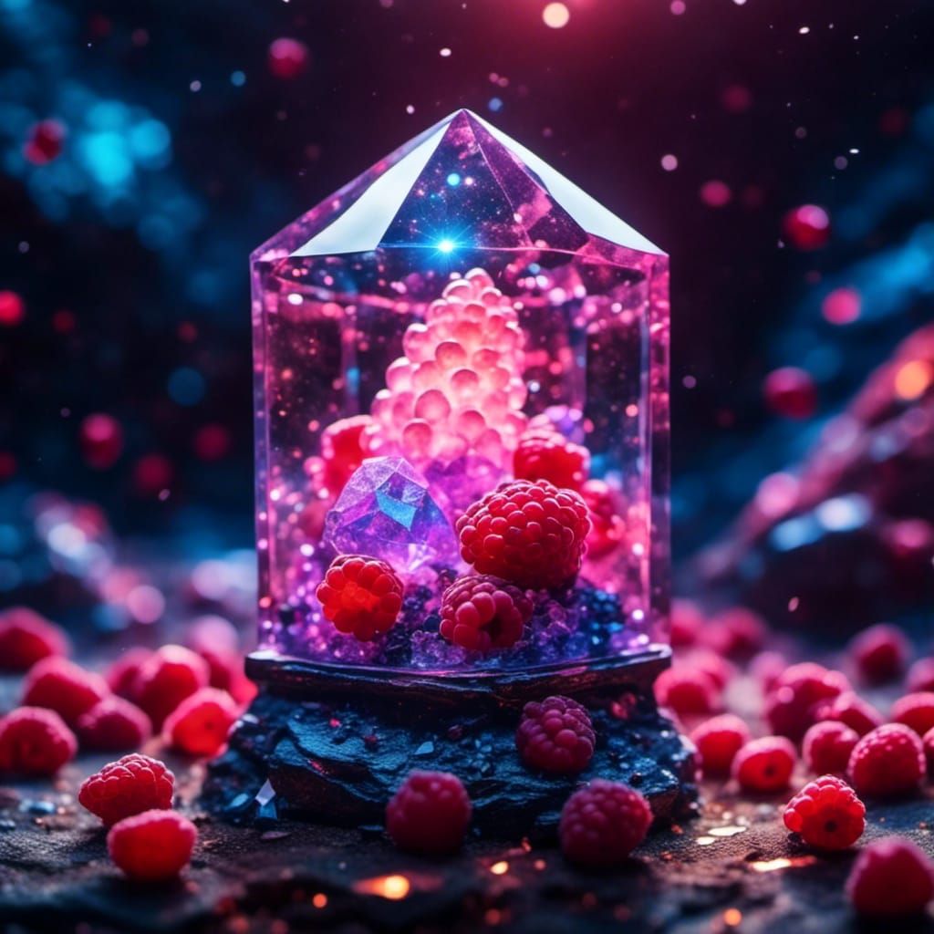 Crystal Hourglass with Raspberries in Mixed Media Style