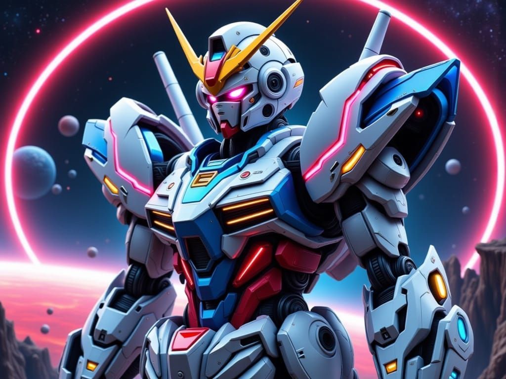 Gundam-0000 Cyberpunk Robot in a Futuristic Setting