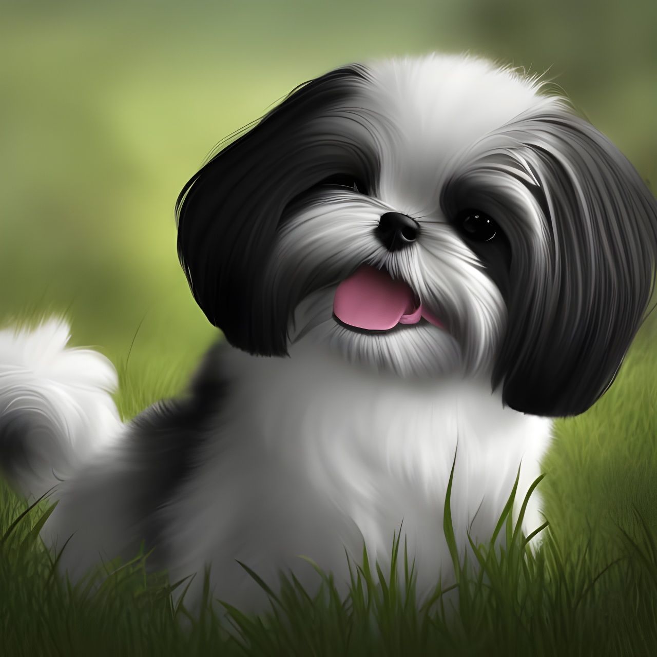 Cheerful Shih Tzu Portrait in Detailed Black and White