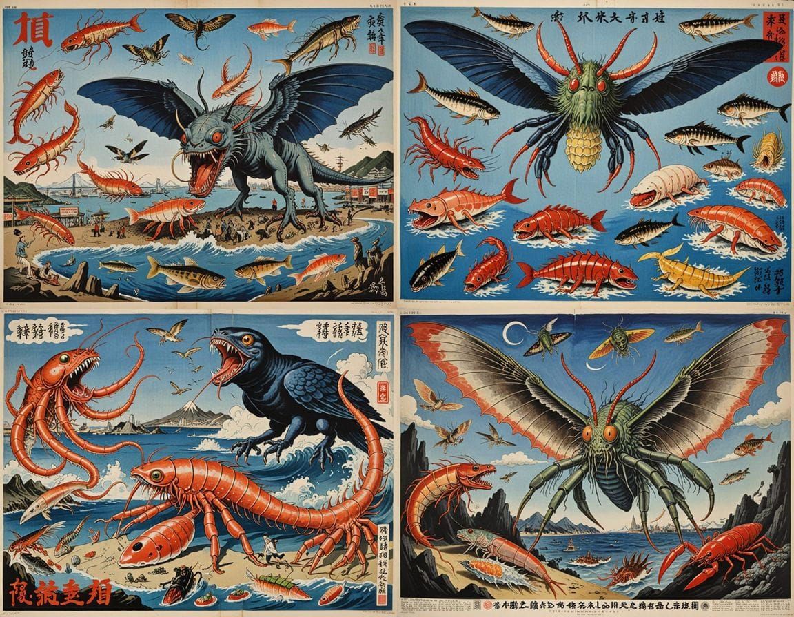 Surreal Japanese Travel Poster: Mutant Tokyo Creatures