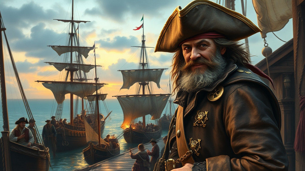 Pirate Captain at Dusk in Classic Illustration Style