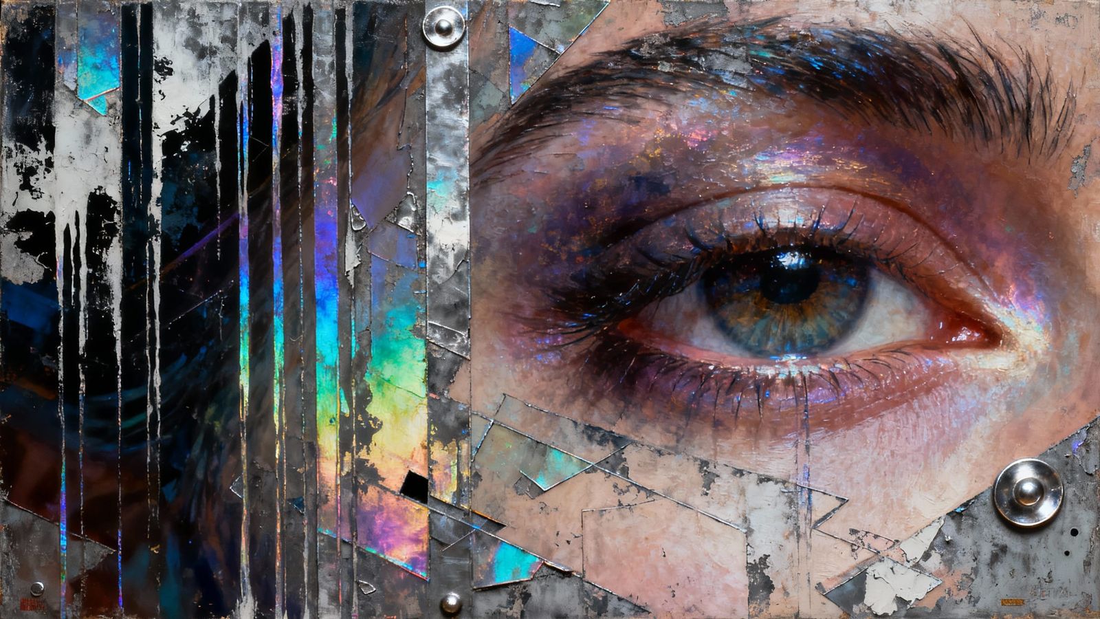 Abstract Portrait with Expressive Eye and Iridescent Tones