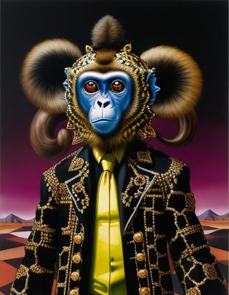 Surreal Anthropomorphic Monkey in Checkered Tights