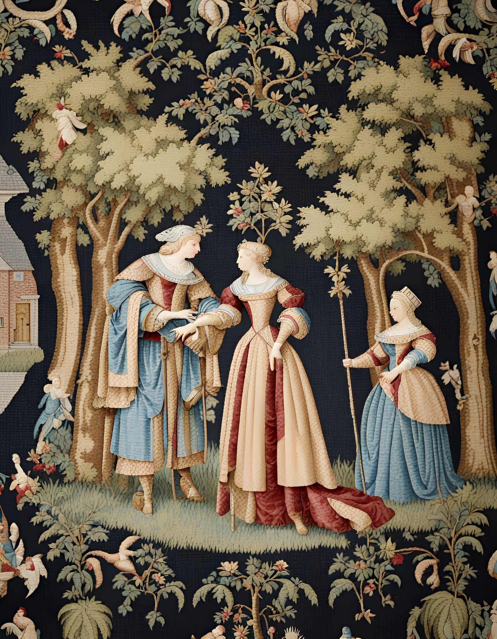 MEDIEVAL TAPESTRY 'Woman with tree growing out of head'