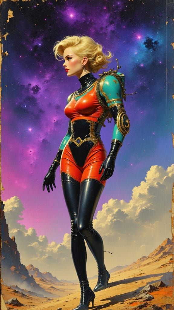 Retro Sci-Fi Pin-Up Girl on Alien Planet