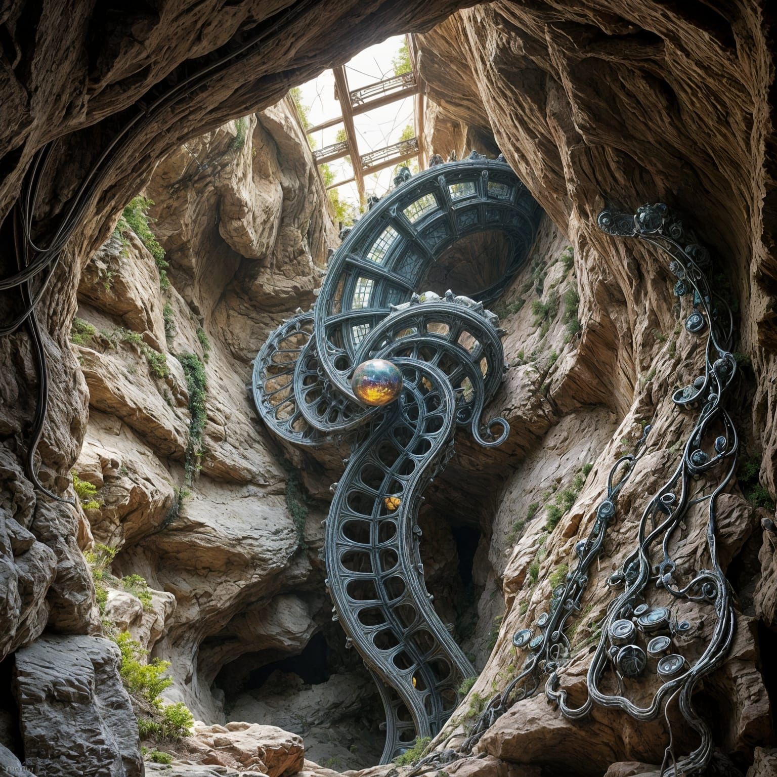 Futuristic Alien Fractal in Ancient Cave