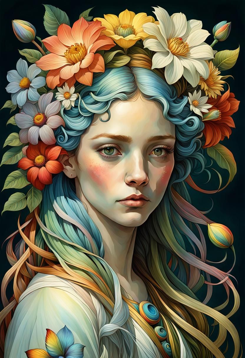 Ethereal Flower Goddess Portrait in Hyperrealistic Style