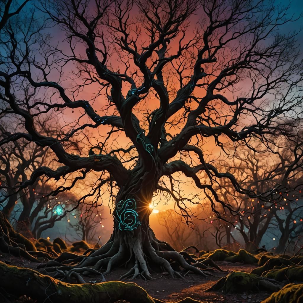 Enchanted Forest Silhouette with Tree of Life