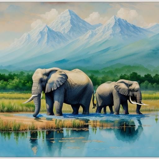 Majestic Elephants in Gouache Watercolor Style