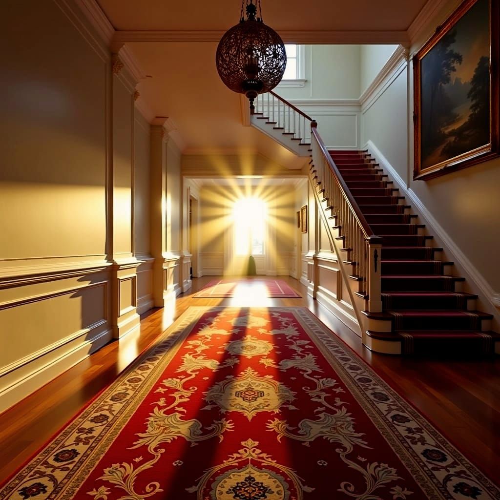 Divine Sunlight Orb Illuminates Hallway Runner