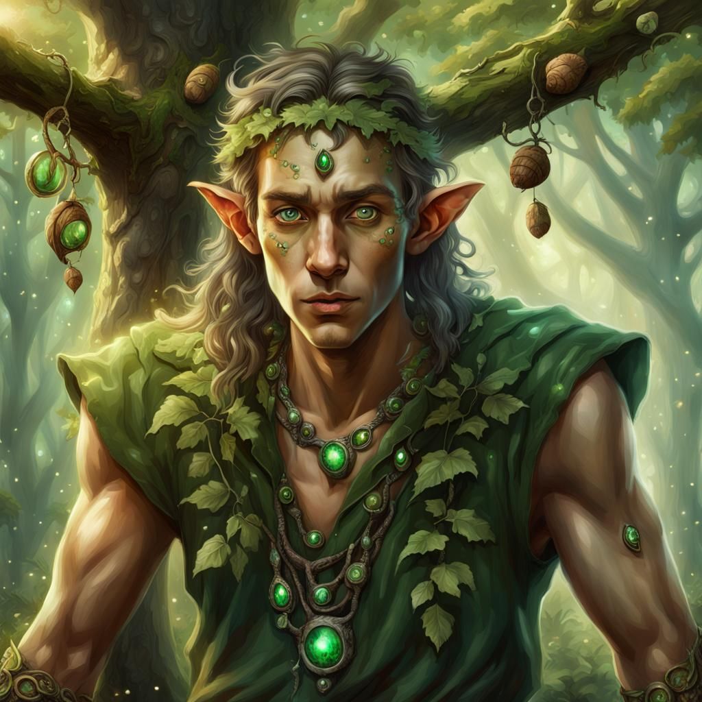 Forest Elf Heals Tree with Green Magic