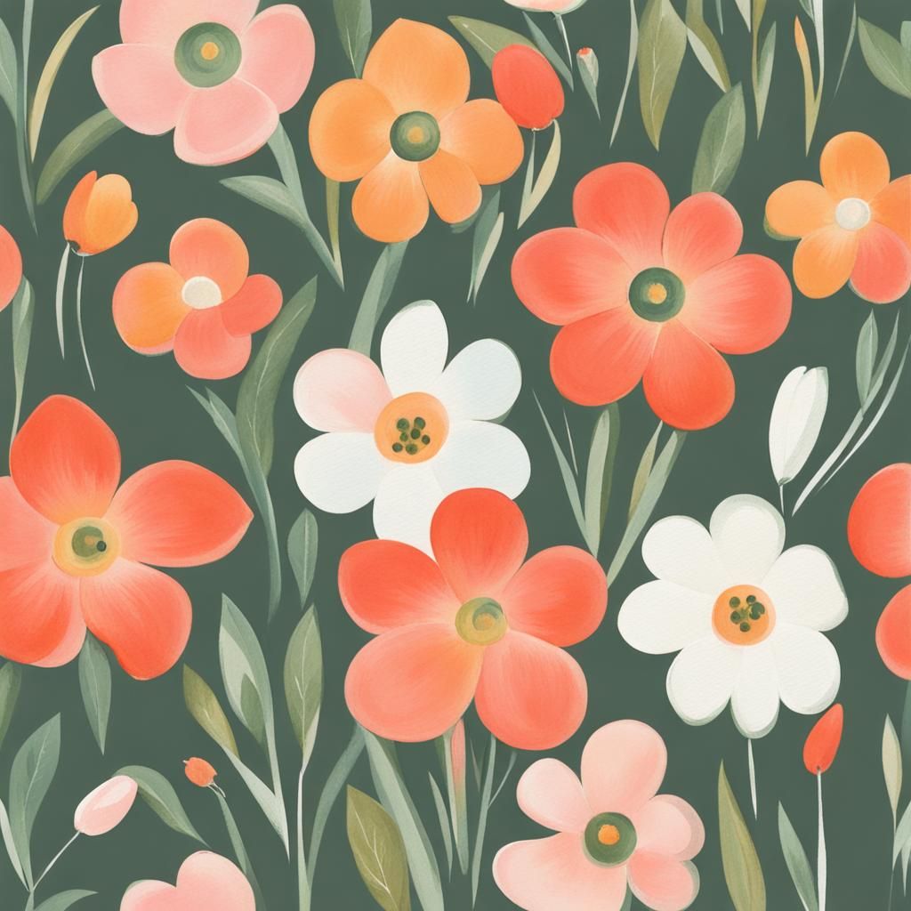 Minimalist Vintage Spring Flowers in Gouache