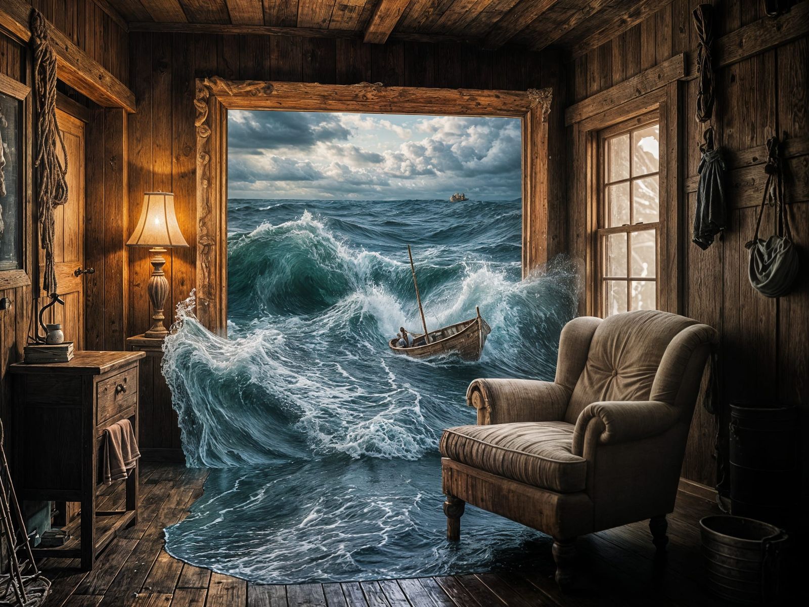 Ocean Escapes Painting in 1800s Fisherman's Hut